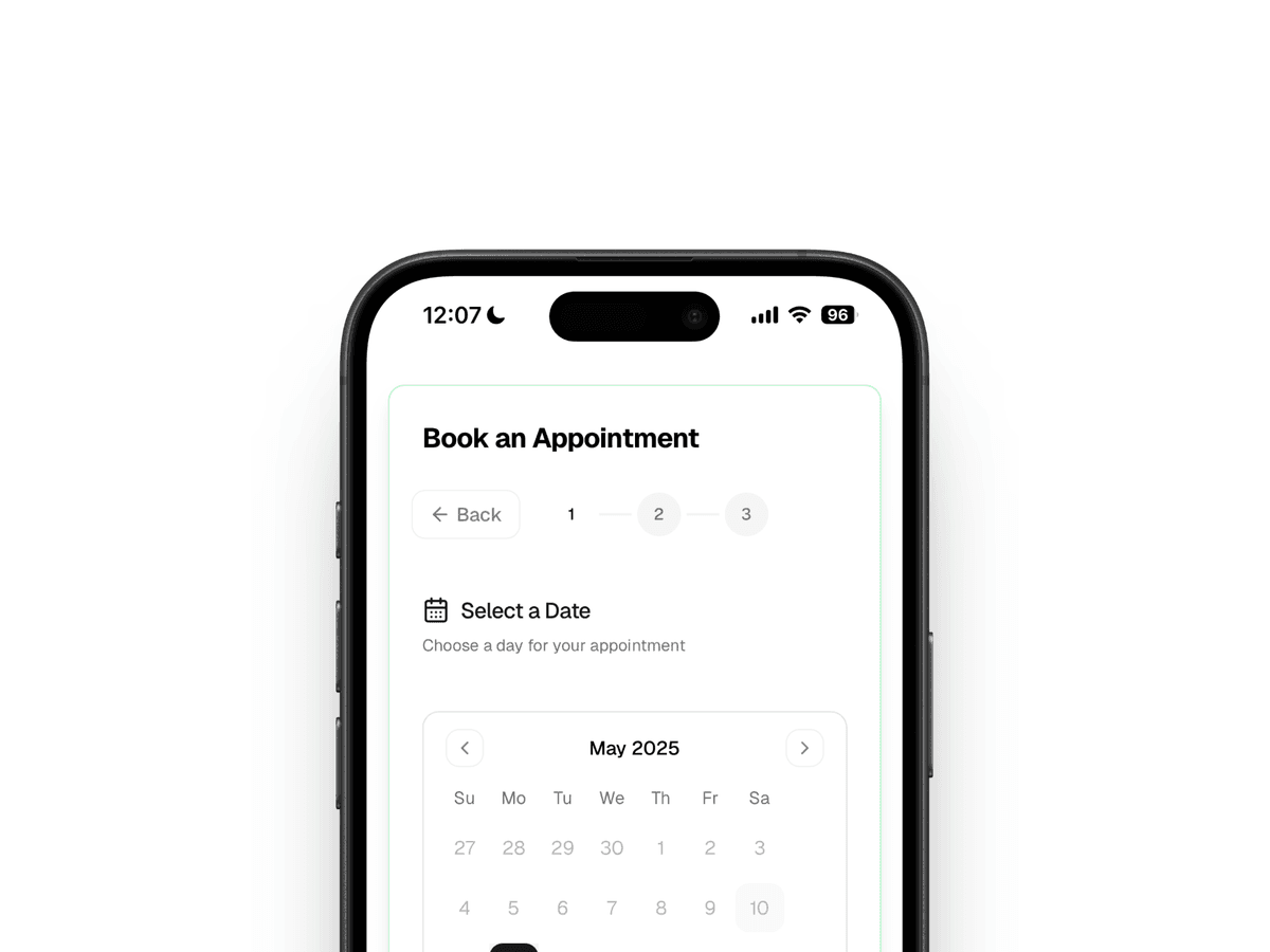 Calendar interface for selecting available dates