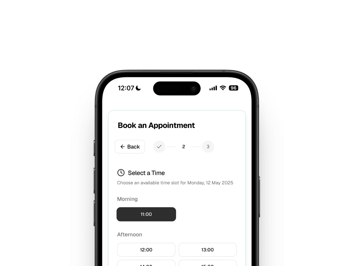 Time slots selection interface