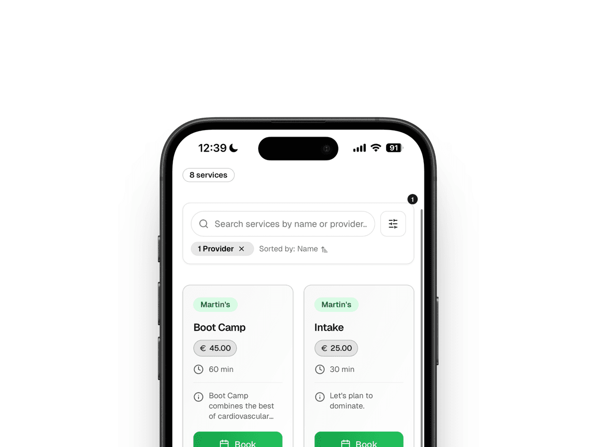Search services interface showing filtering options