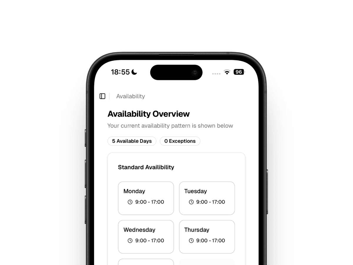 Availability settings interface