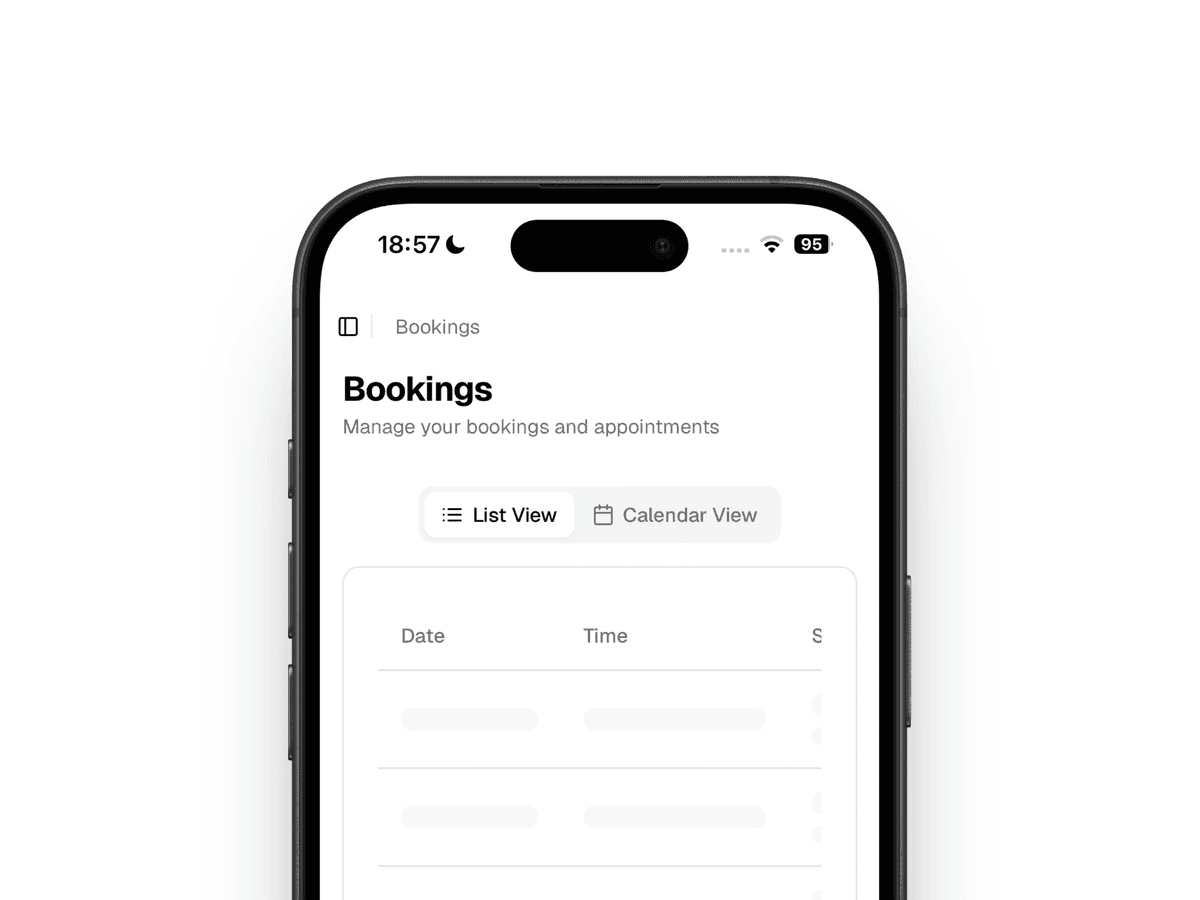 Booking management interface