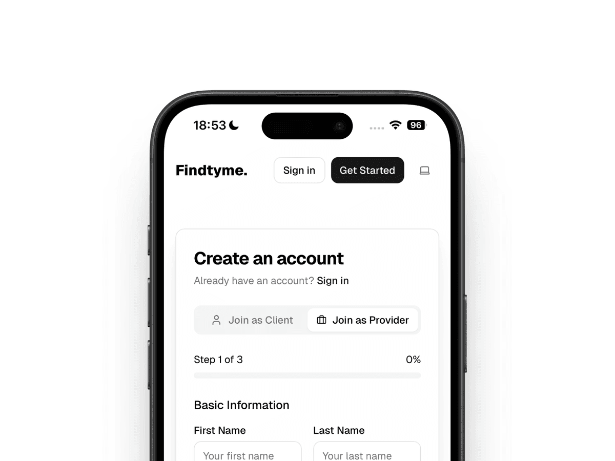 Account creation interface